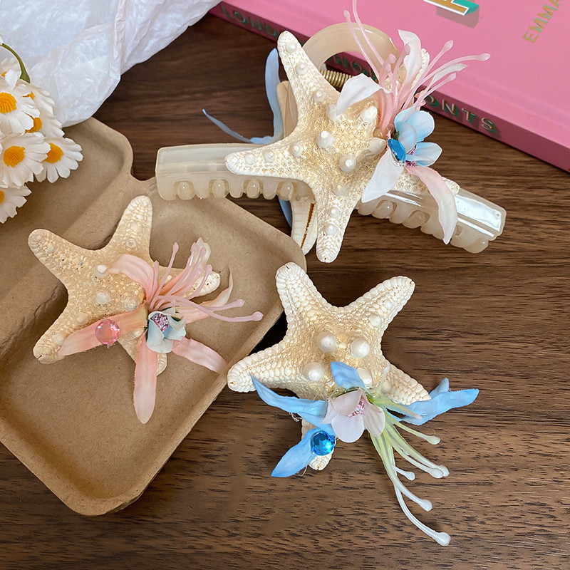 Drejew Kim Cương Viền Vải Hoa Sao Biển Kẹp Tóc Bên Biển Ngày Lễ Gió Bên Kẹp Tinh Tế Không Khí Phụ Kiện Tóc Cao Cấp