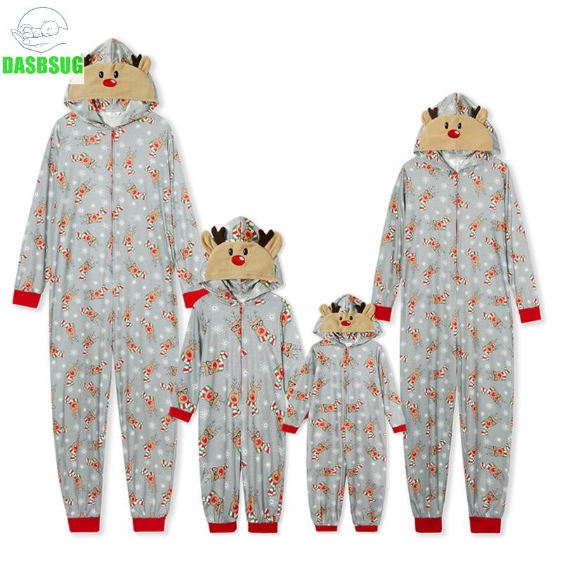 Dassbsug Gia Đình Cho Onesies Bộ Đồ Ngủ Nai Sừng Tấm Dễ Thương Có Mũ Trùm Đầu Giáng Sinh Áo liền quần Romp
