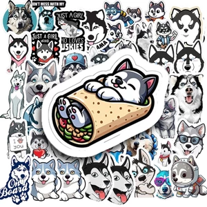 Bộ Sticker - 50 Nhãn Dán Hình Chó Husky - Chống Thấm Nước Trang Trí Đa Năng