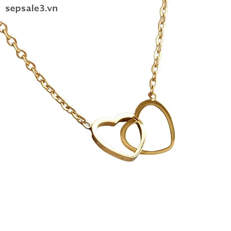 # Sepsale # Vòng cổ trái tim đôi bằng thép không gỉ Mặt dây chuyền trái tim rỗng Vòng cổ xương đòn.