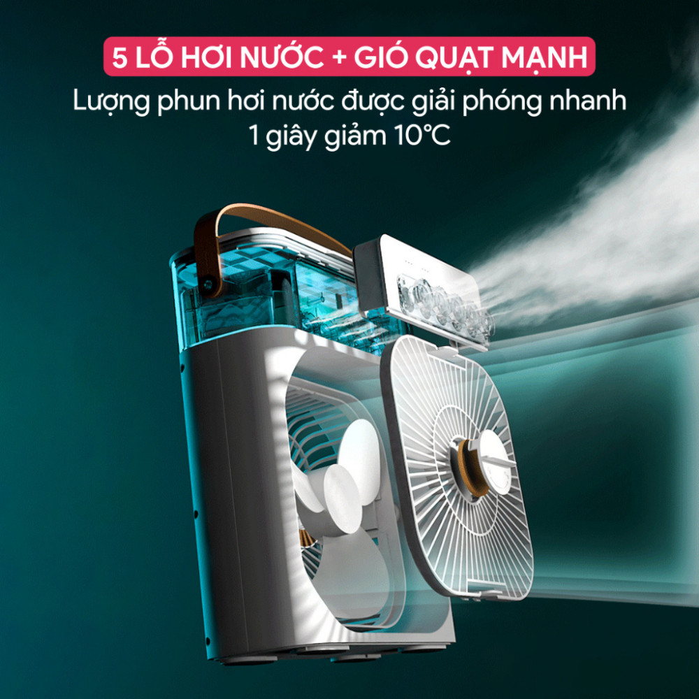 Quạt điều hoà, quạt phun sương mini cắm sạc USB, quạt hơi nước 3 chế độ gió có đèn led 7 màu