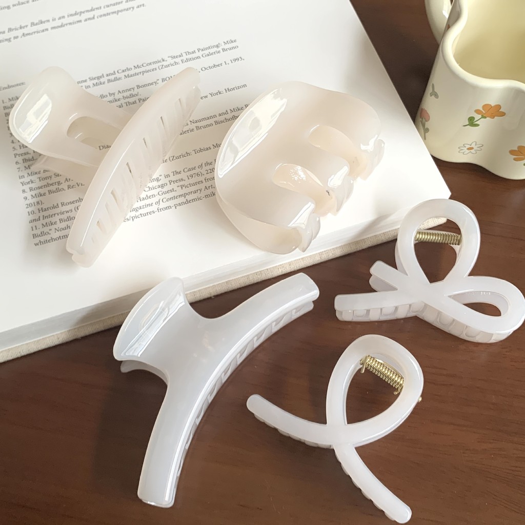 Kẹp tóc đơn giản màu trắng Kẹp móng vuốt Acrylic cho nữ