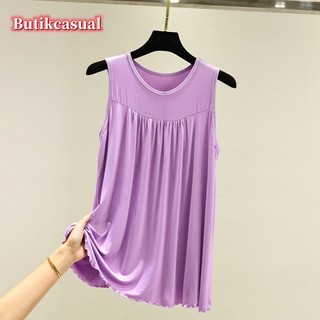 Phụ Nữ Xe Tăng Kích Thước Lớn Thoải Mái Áo Thun Không Tay Mùa Hè Bộ Đồ Ngủ Mỏng Áo Thường Ngày