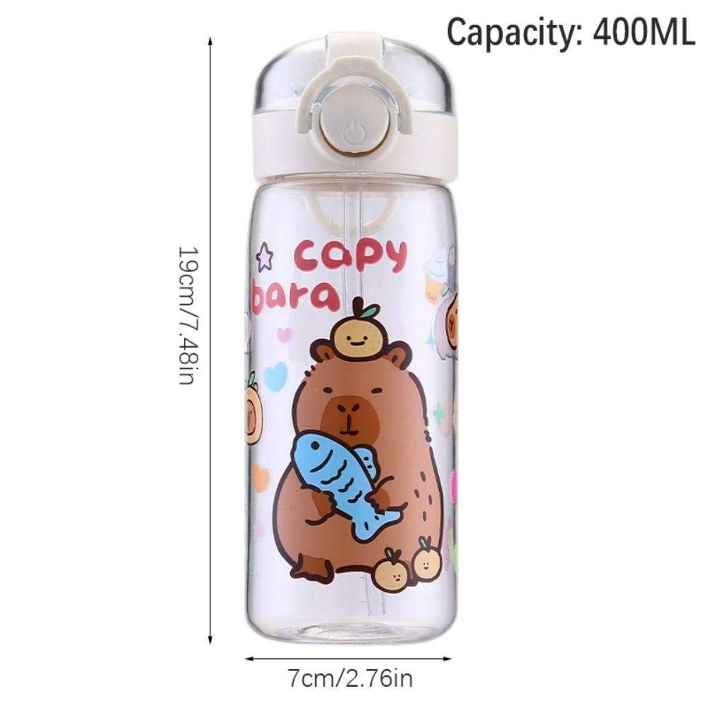 Bình nước ống hút SUNKISSD Capybara, Cốc nước trẻ em chống rò rỉ trong suốt, Cốc uống nước 400ML di động hoạt hình Văn phòng tại nhà