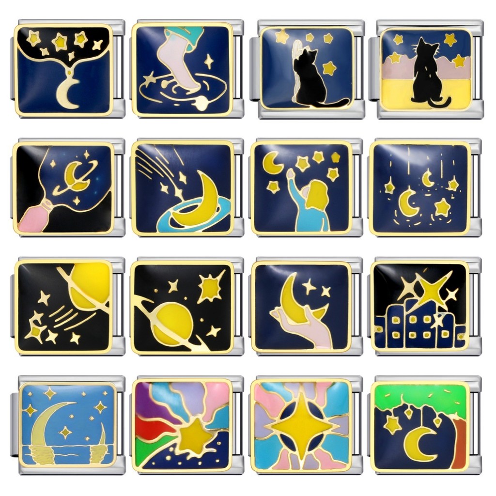 Night Sky Star Moon Series Vòng tay mô-đun Ý Thép không gỉ Hàn Hoa văn DIY Đàn hồi Vòng tay Phụ kiện