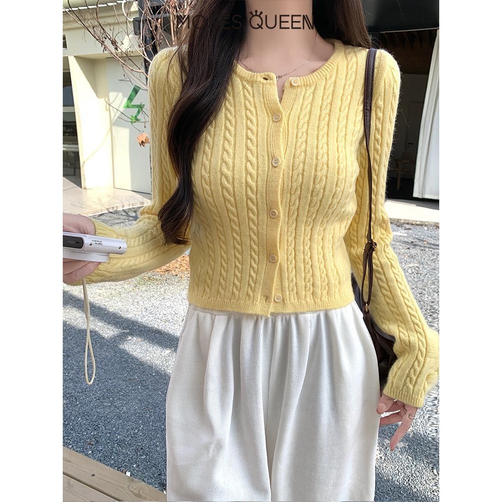 MOSESQUEEN Twist Dệt Kim Cardigan Cổ Tròn Mỏng Mỹ Slim Skinny 2025 Mới Top Nữ #59240 | BigBuy360 - bigbuy360.vn