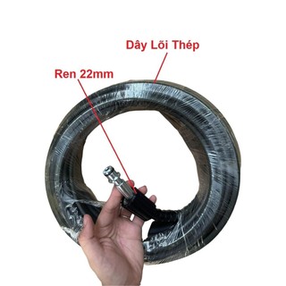 Dây rửa xe LÕI THÉP 10M,15M,20M cho máy bơm xịt rửa áp lực cao Ren Trong 22mm - Phụ Kiện máy rửa xe Lau Xe