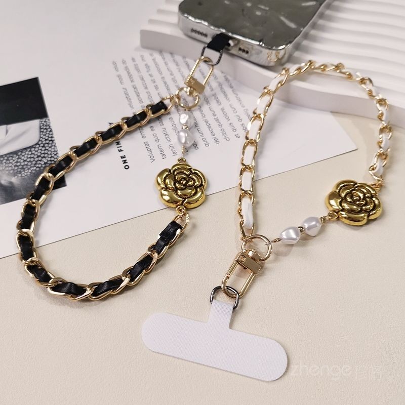 Phụ Kiện Điện Thoại Di Động Dây Xích Thẻ Da Camellia Nữ ins Di Động Chống Sốc Dây Đeo Cổ Tay Thời Trang Phong Cách Chanel Điện Thoại Di Động Chống Mất Dây Xích Treo Túi Đựng Thẻ Camera