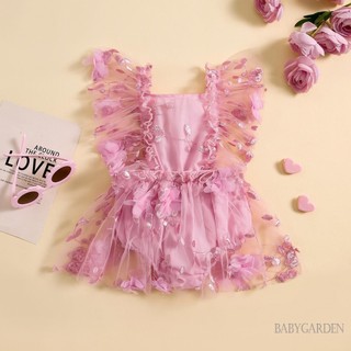 Baga-bộ áo liền quần bé gái thêu lá không tay cổ vuông mùa hè cho trẻ sơ sinh