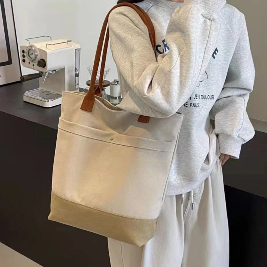 Túi Tote vải dung tích lớn Túi đựng đồ đi lại Túi vải sinh viên nghệ thuật Schoolbag Túi vải đeo vai Túi Tote đeo chéo Túi đeo vai Túi đựng đồ màu nâu