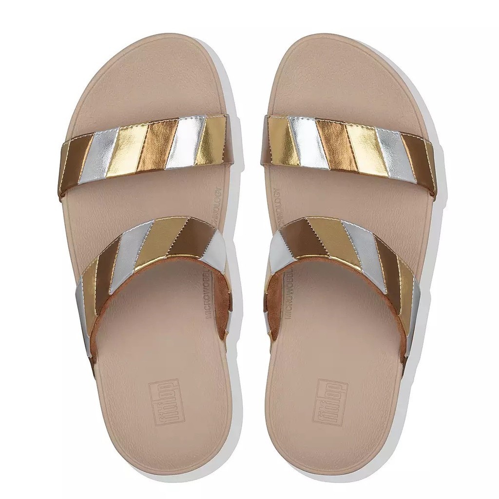Dép quai ngang FitFlop chính hãng LOTTIE  Rainbow Patchwork Slides - 2 màu Vàng và Hồng - size 36 37 38 39 40