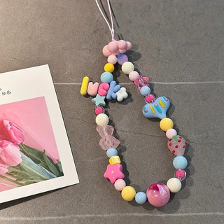Dễ Thương Màu Hồng Đám Mây Gấu May Mắn Trái Tim Điện Thoại Quyến Rũ Dây Đeo Điện Thoại Bạc Ngôi Sao Hạt Dây Treo Vòng Tay