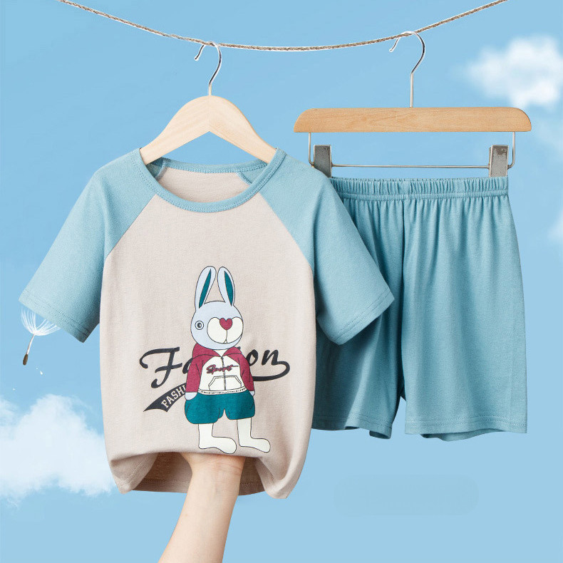Trẻ Em Nguyên Chất Cotton Ngắn Tay Phù Hợp Với Raglan Bé Gái Bé Trai Trung Lớn Trẻ Em Mùa Hè Mỏng Rời Phong Cách Phương Tây Phù Hợp Với 100-180 Kích Thước NOZ2