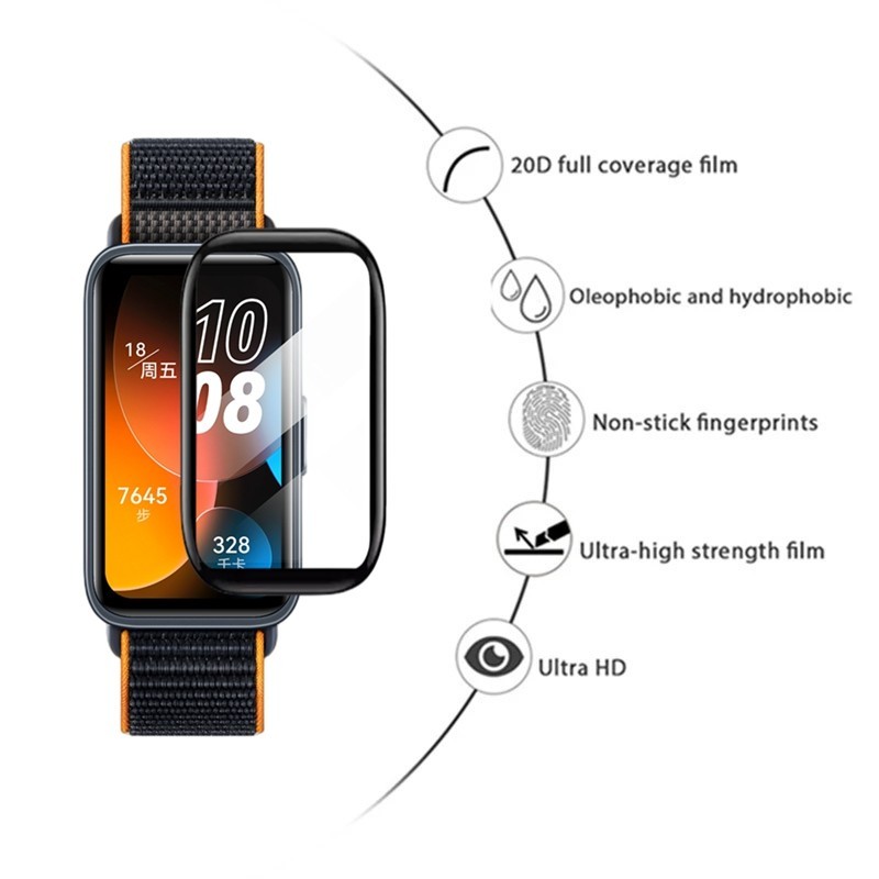 Honor Band9 Band7 Band6 Band5 Band4 1-3 Cái 999D Full Cover HD Cong viền đen Kính cường lực cho Honor Band 9 7 6 5 4 Chống vân tay Chống trầy xước Bảo vệ màn hình đồng hồ