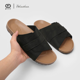 Dép đế trấu quai ngang da bò sáp Fttleather cho nam nữ thời trang unisex thấm hút mồ hôi chân D501