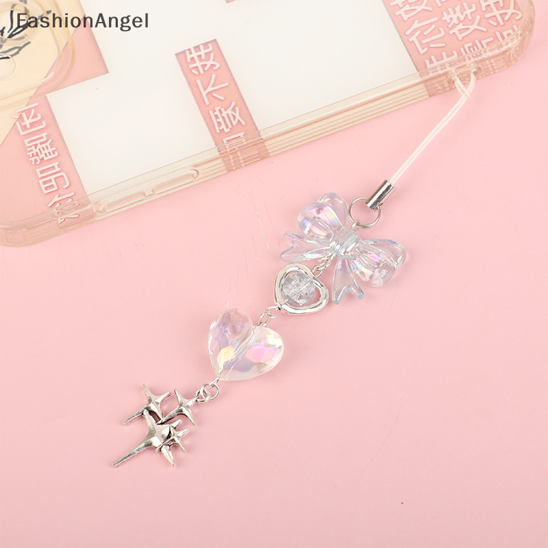 Fashionangel Y2K Handmade Màu Xanh Trong Suốt Trái Tim Điện Thoại Quyến Rũ Dây Buộc Nơ Dễ Thương Mặt Dây Chuyền Cô Gái Người Phụ Nữ Móc Khóa Dây TH