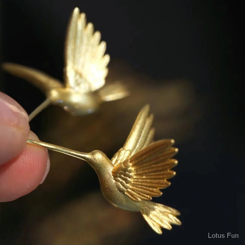 Trung Quốc Phong cách thiết kế S925 Bạc Pin Mạ 24k Vàng Chim Stud Earrings Đối với Phụ nữ Trung Quốc Vintage Nhỏ Cao cấp Bông tai