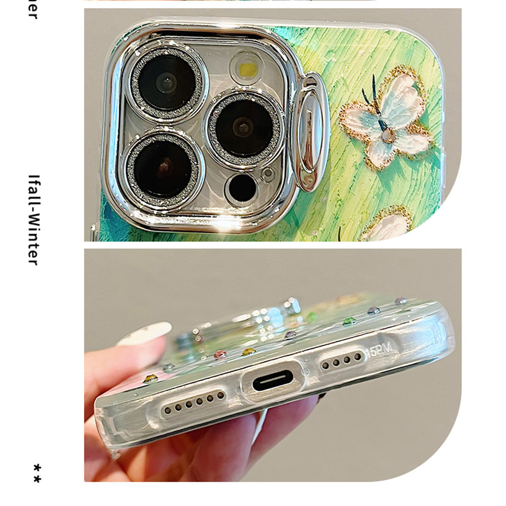 Ốp lưng iPhone 16 Pro Max 15 14 Plus 11 12 13 Pro Max 16Plus Nhiều Màu Sắc Hoa Bướm Họa Tiết Ốp Lưng Có Màng Bảo Vệ