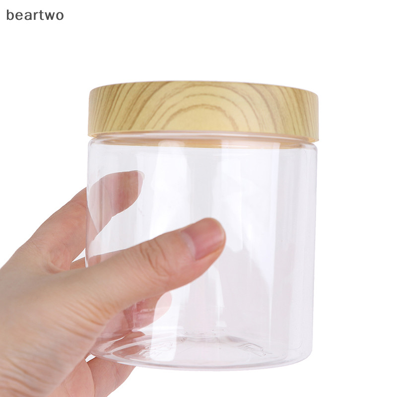 < Beartwo > Hộp đựng lọ trong suốt rỗng có nắp gỗ giả bằng nhựa Chai lưu trữ bằng nhựa Đẹp