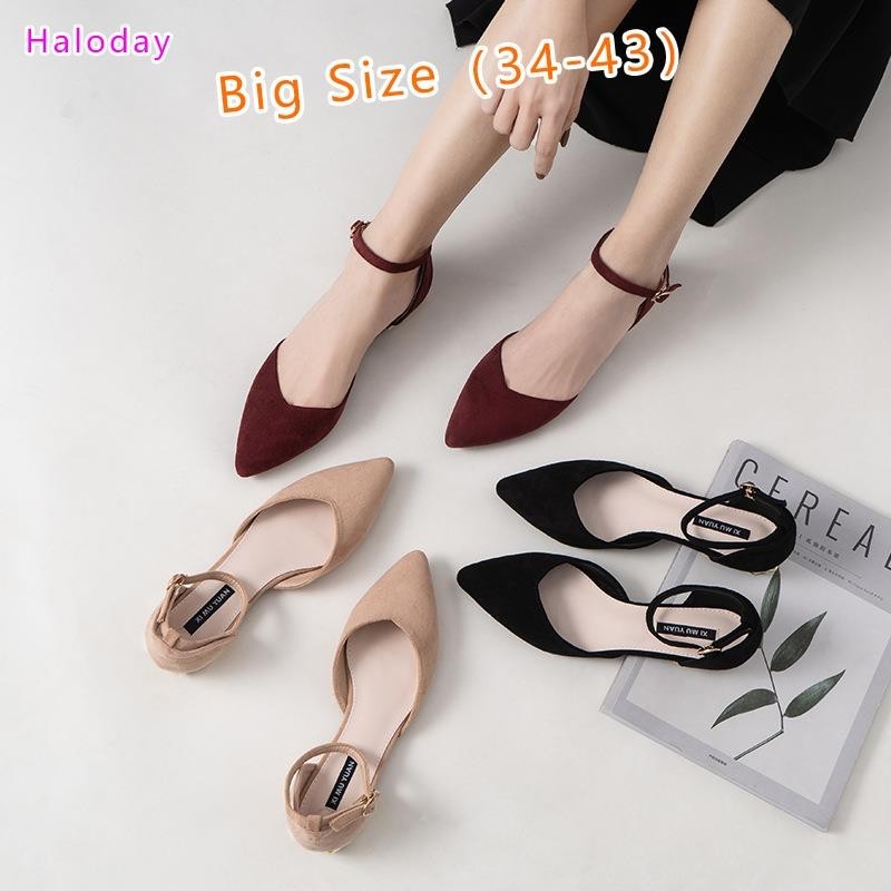 Giày Nữ Size Lớn (Size 34-43)✨Giày Đơn Nữ Mùa Xuân Mùa Hè Mũi Nhọn Rỗng Dây Đeo Một Từ Cổ Tích Đen Giày Công Sở Giày Nữ Thoải Mái Chống Trơn Trượt WZXA