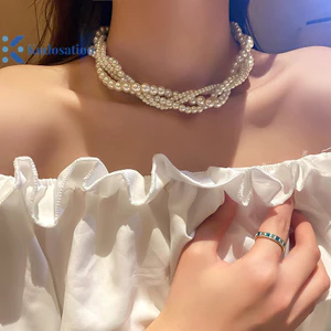 Kudosation Twining Ngọc Trai Vòng Cổ Choker Dành Cho Nữ Hình Học Dây Chuyền Cưới Phụ Kiện Trang Sức