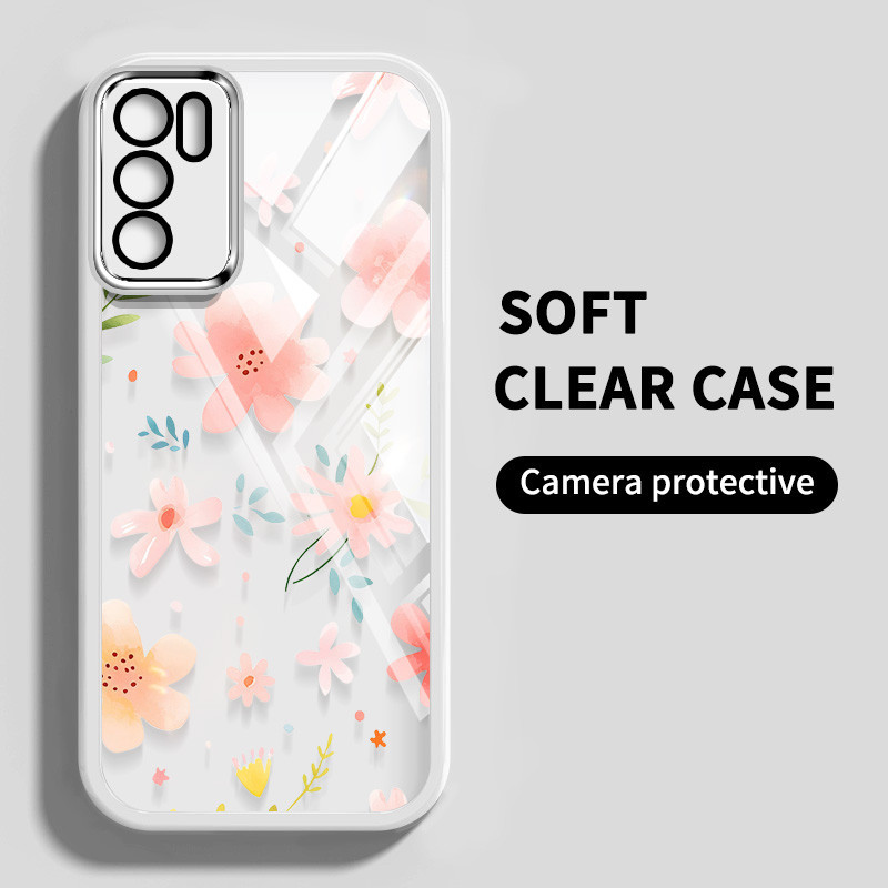 Ốp Điện Thoại Trong Suốt Màu Siêu Mỏng YBD Cho OPPO Reno 12 Pro Reno 12F Realme C65 4G A3 Pro (Ấn Độ) Họa Tiết Hoa Nhỏ Dễ Thương (Phim Ống Kính Tích Hợp)