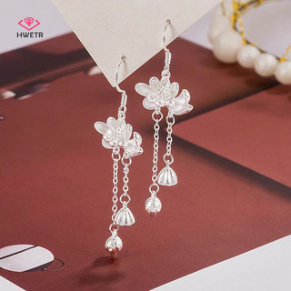 Hwetr 1 Cặp Thời Trang Phong Cách Trung Hoa Sen Dài sel Tòn Ten Bông Tai Nữ Cô Gái Thanh Lịch Tinh Tế Hoa Móc Tai Quà Tặng Mới