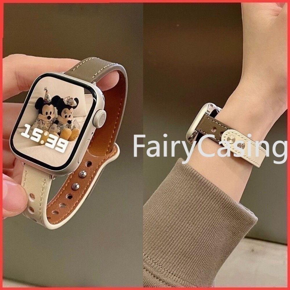Dây đeo S11 bằng da hai tông màu mỏng cho dây đeo Apple Watch Ultra 2 49mm 44mm 40mm 41mm 42mm 38mm 44 mm Vòng đeo tay cho iwatch 8 băng tần 45mm Ultra Series 9 7 se 3 4 6