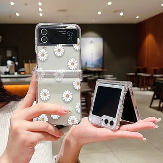 Hoa Cúc Họa Tiết Tình Yêu Trong Suốt Dành Cho Samsung Galaxy Z Flip 6 Flip 5 Flip 4 Flip 3 Full Bản Lề Trong Suốt Cứng PC Gấp Ốp điện thoại Cho Samsung Z Flip6 Flip5 Flip4 Flip3