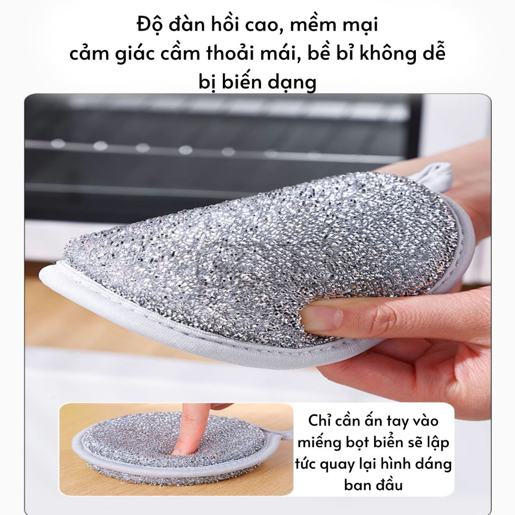 Miếng Bọt Biển Rửa Bát Dây Bạc, Giẻ Rửa Bát Chén Dĩa, Cọ Rửa Xoong Nồi Bằng Sợi Kim Loại, Búi Sắt Đánh Xoong Chống Xước