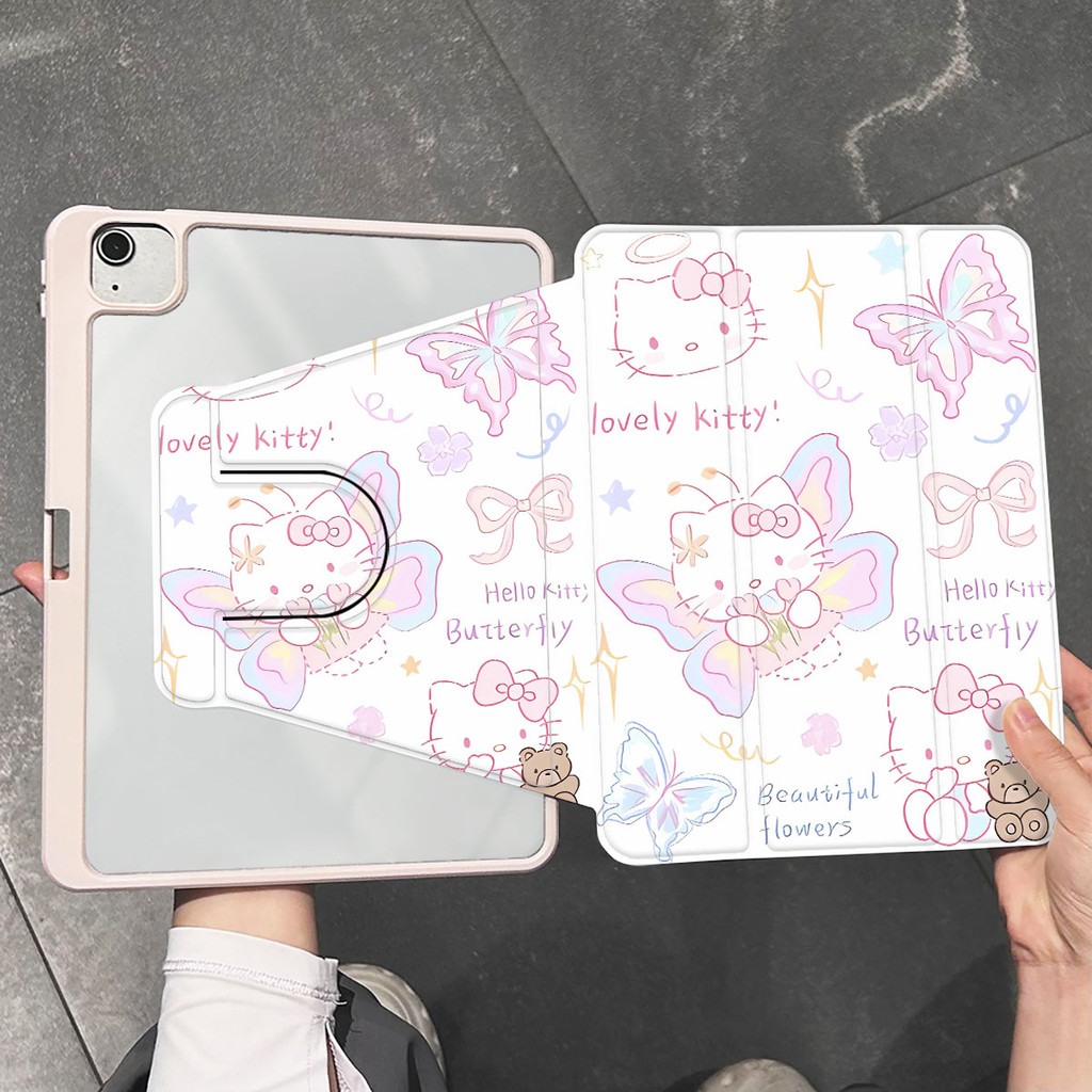 Ốp lưng máy tính bảng Hello Kitty cho iPad 2022pro11 gen8 air5 10.9 2024air6 11 inch thế hệ10th 2018pro gen7 gen5 mini6 air3 air4 gen6 air1 2 gen9 10.2 Vỏ bảo vệ xoay 360 độ