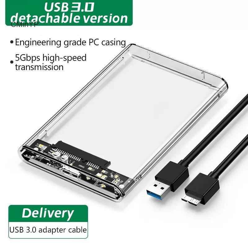 Cminyp Ổ cứng gắn ngoài trong suốt 2.5or3.0 Inch HDD SSD Case Micro-b sang USB3.1 4TB Vỏ ổ cứng Tương thích UASP SATA III Laptop Glory