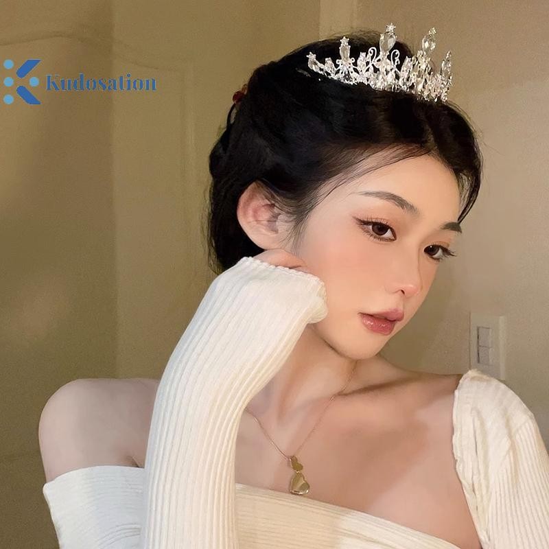 Kudosation 2023 Mới Nữ Bé Gái Màu Bạc Vương Miện Mũ Pha Lê Hàn Quốc Tiara Thời Trang Sinh Nhật Đầm Kim Cương Giả Vương Miện Phụ Kiện Tóc
