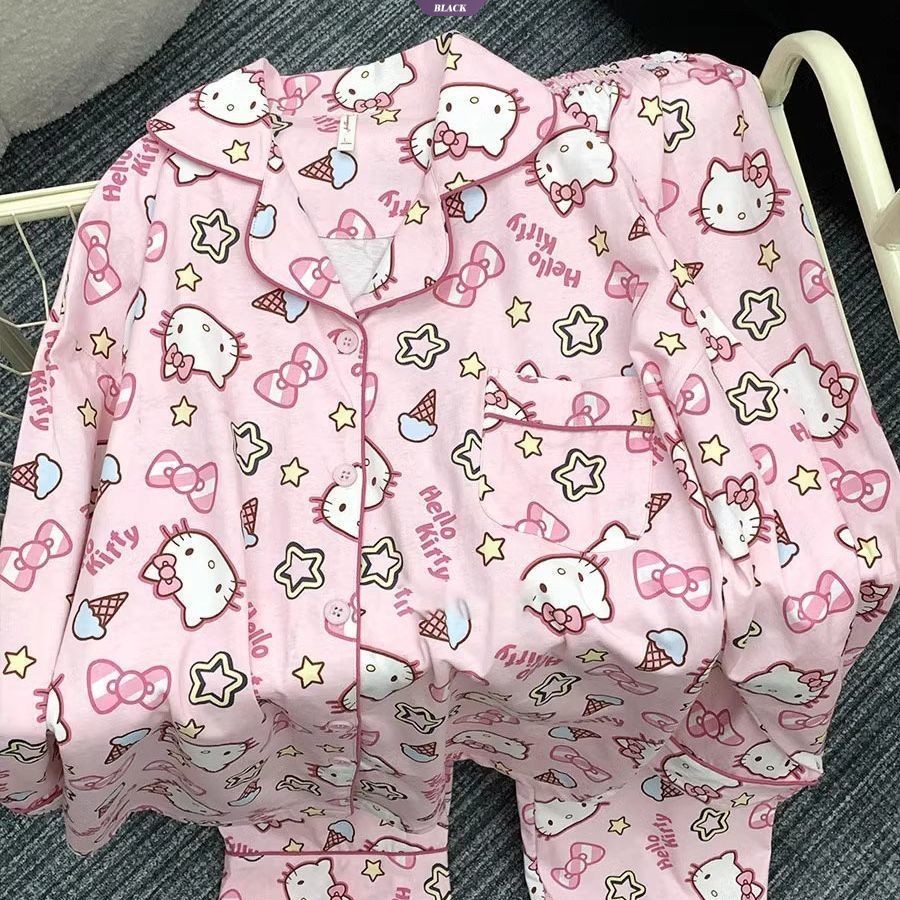 Ins Wind Kem Dễ Thương Hello Kitty Bộ Đồ Ngủ Nữ Xuân Thu Mới Quần Dài Tay Bộ Đồ Gia Đình [BL]