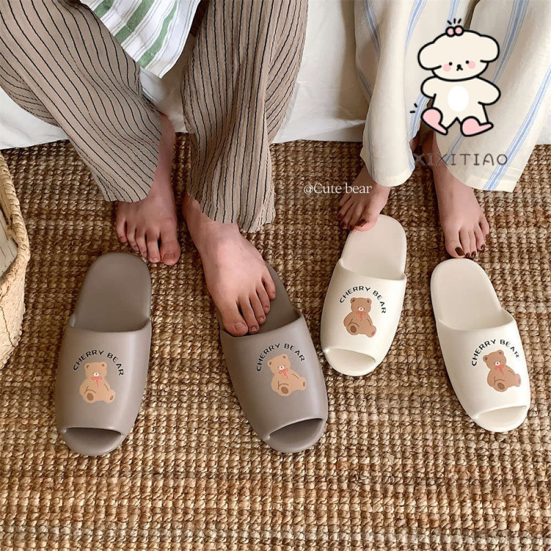 Xixitiao dép gấu Anh dễ thương nhẹ mùa hè cho nam nữ, dùng trong nhà, kiểu một quai