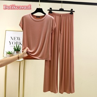 Phụ Nữ Modal Kích Thước Lớn Bộ Rời Trơn loungewear Mùa Hè Mỏng Tay Ngắn Quần 2 Bộ Đồ Ngủ