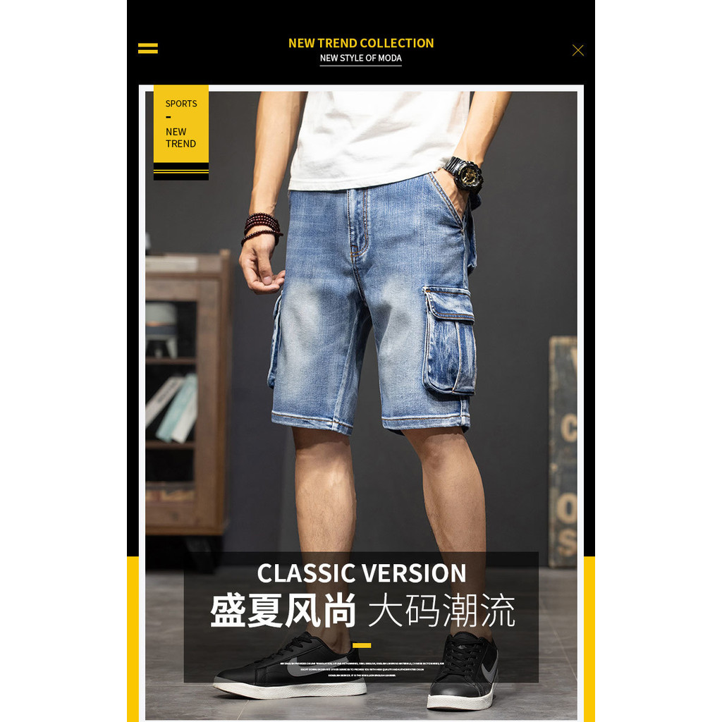 Mùa Hè Nhiều Túi Quần Short Denim Nam Năm Điểm Mùa Hè Dạo Phố Rời Crop Giữa 5 Điểm 7 Điểm Breeches