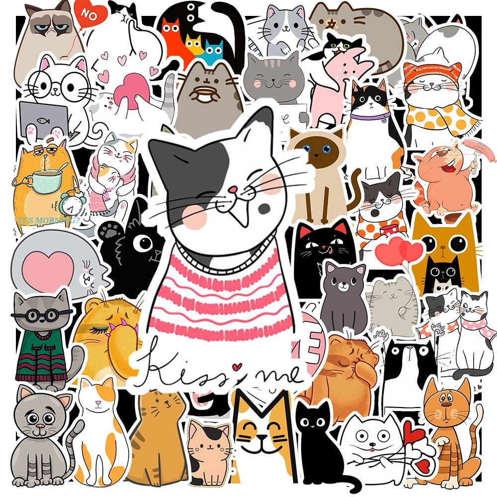 50 Sticker Cat Cute chống nước sticker dán laptop, điện thoại, đàn guitar, mũ bảo hiểm, vali