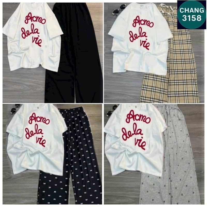 Tổng Hợp Sét Bộ Quần Áo DELA Unisex Form Rộng Gồm  Quần Ống Suông + Mix Áo Phông Dela cotton-CHANG 3158