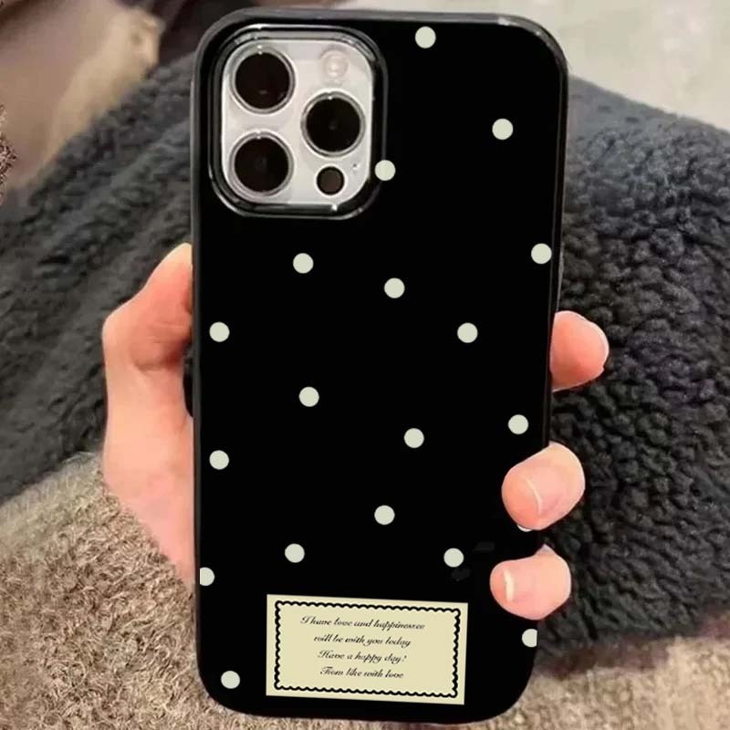 Ốp Điện Thoại Chấm Bi Màu Đen Cho iPhone 16 Pro Max 15 14 13 12 11 X XR XS Max 16E 7 8 Plus SE2020 Vỏ Mềm Chống Sốc