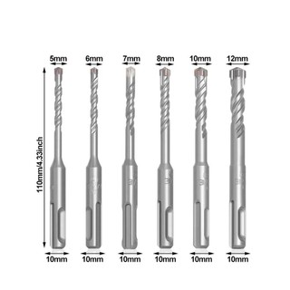 ARTISANU Mũi khoan bê tông SDS Plus 5/6/7/8/10/12mm, đầu tròn, dài 110mm/160mm, bộ 4 mũi cho gạch tường, dùng búa điện