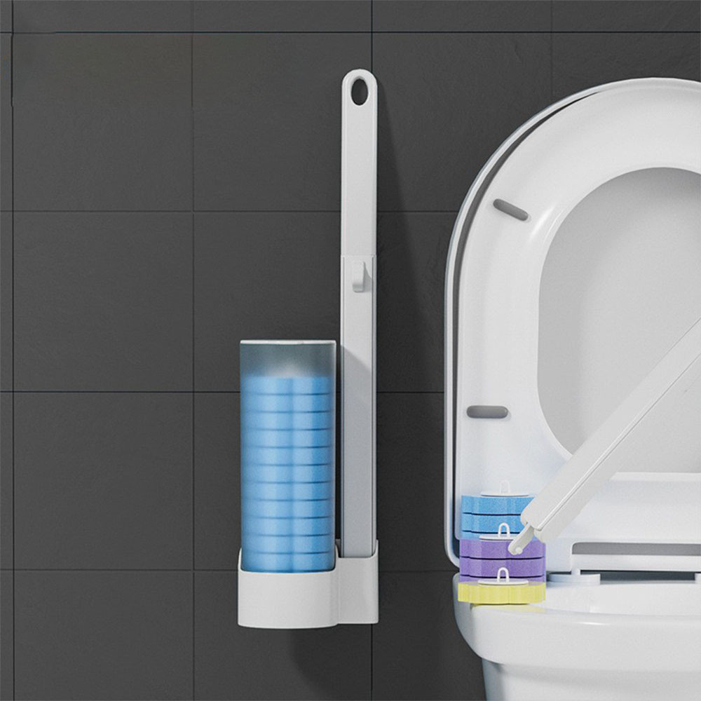 Bộ cọ vệ sinh nhà tắm dùng một lần gắn tường, cọ toilet xoay 360 độ thế hệ mới có đầu thay thế