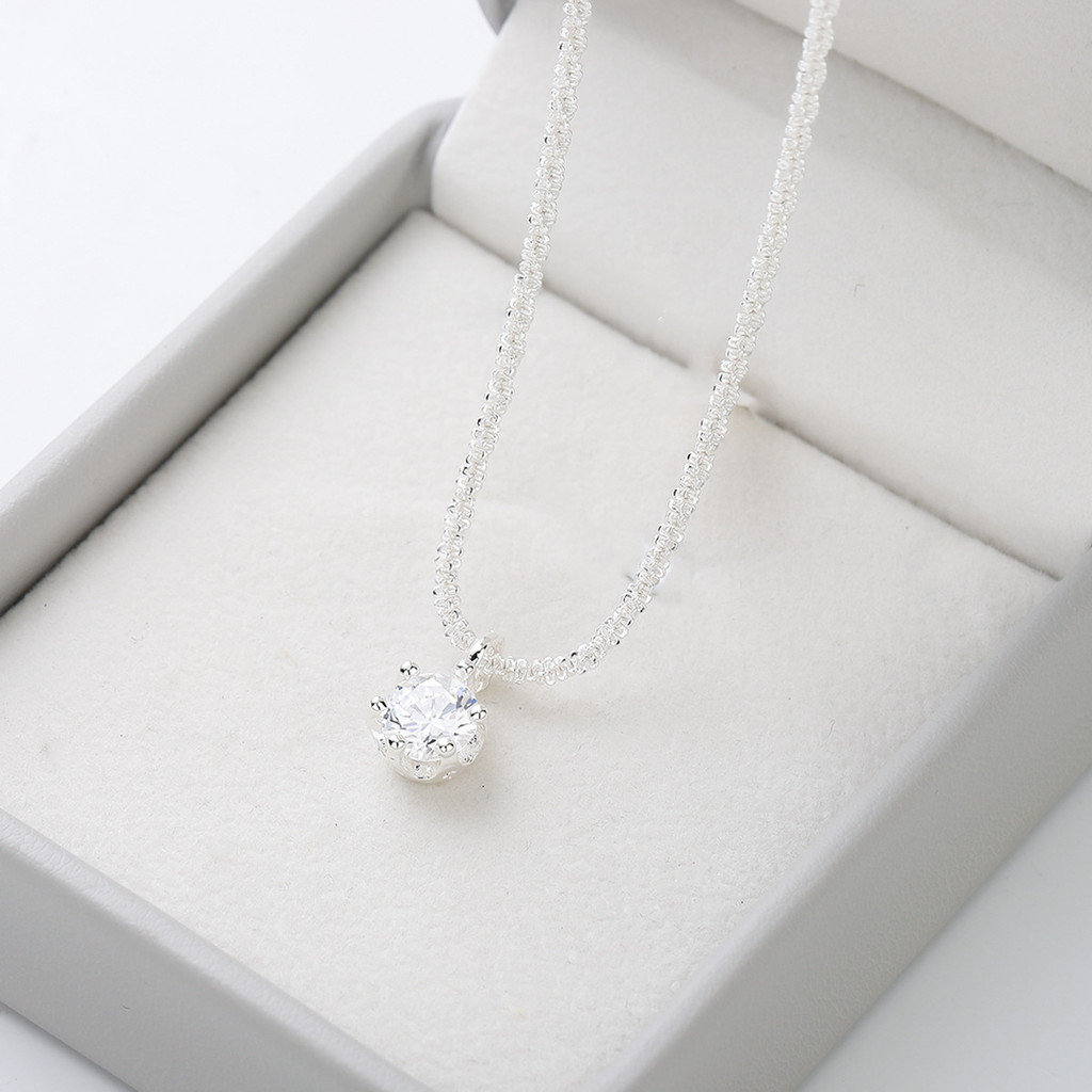 Tối Giản Bạc S925 Sáu Móng Vuốt Đơn Kim Cương Vòng Cổ Phù Hợp Với Thời Trang Nữ Xương Đòn Dây Chuyền