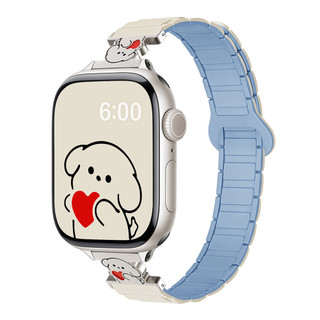 Dây đeo từ tính hình chó ba dây silicon cho Apple Watch Ultra 46 / 44 / 40 / 49 / 45 / 41 / 42 / 38 / 45mm iwatch Series Ultra / 10 / 9 / 8 / 7 / 6 / 5 / 4 / 3 / 2 / 1