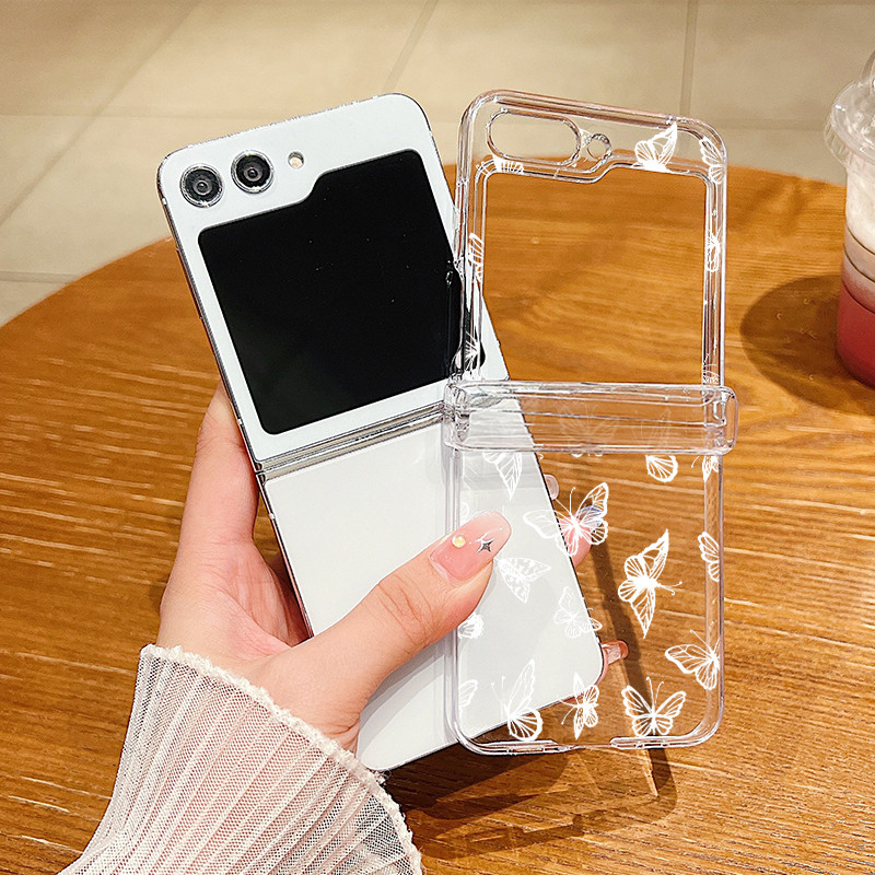 Họa Tiết Bướm Trong Suốt Vỏ Điện Thoại Cho Samsung Galaxy Z Flip 6 Flip 5 Flip 4 5G Full Bản Lề Cứng PC Gấp Dành Cho Samsung Z Flip 6 5 4 3