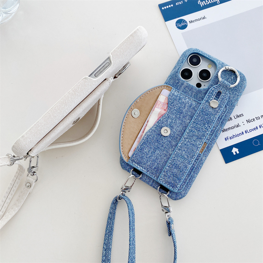 Ví Đeo Ngang Có Đựng Thẻ Ốp Lưng Điện Thoại Cho IPhone 16E 16 15 14 13 12 11 Pro Max XS XR X 7 8 Plus Dây Đeo Cổ Tay Vòng