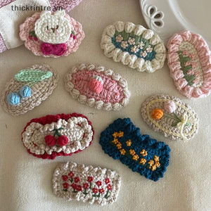 THI Ngọt Ngào Hoạt Hình Dễ Thương Phong Cách Mục Vụ Cô Gái Len Móc Hoa Trẻ Em BB Kẹp Handmade Dệt Kim Phụ Kiện Tóc VN