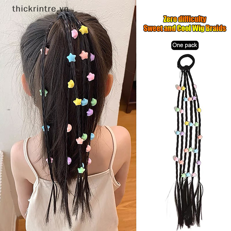 Thi 1 Bộ Bé Gái Ngôi Sao Năm Cánh Hoa Tóc Giả Đuôi Ngựa Dây Cao Su Phụ Kiện Tóc Trẻ Em Tóc Giả Bím Viền VN