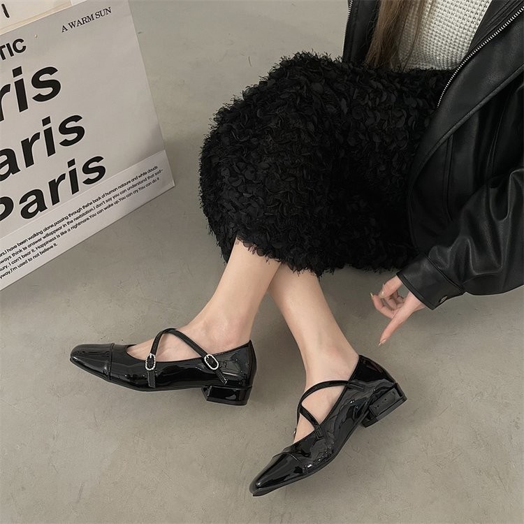 Pháp Retro Mary Jane Giày Da Nhỏ Dây Đeo Chéo PU Chống Trơn Trượt Hàng Ngày Thời Trang Đi Lại Kỳ Nghỉ Ba Lê Đen Giày Da Nhỏ Bán Buôn Giày Nữ Sinh Viên Giày Đơn