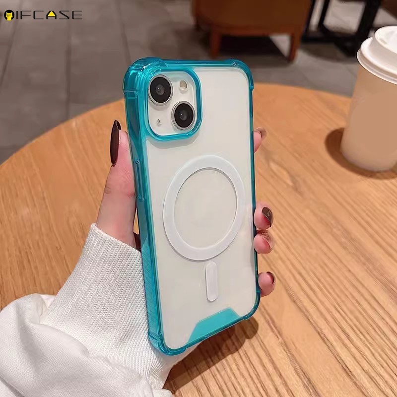 Ốp Từ Tính Tương Thích Cho iPhone 15 14 Plus 13 12 11 Pro Max Ốp Điện Thoại Thu Hút Từ Tính Bốn Góc Chống Rơi Chống Sốc Trong Suốt Trong Suốt Vỏ Đơn Giản Ốp Lưng
